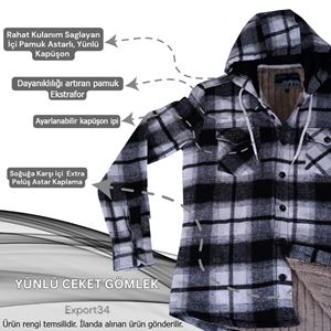 Black White Plaid Men's Fur Lined Jacket Shirt