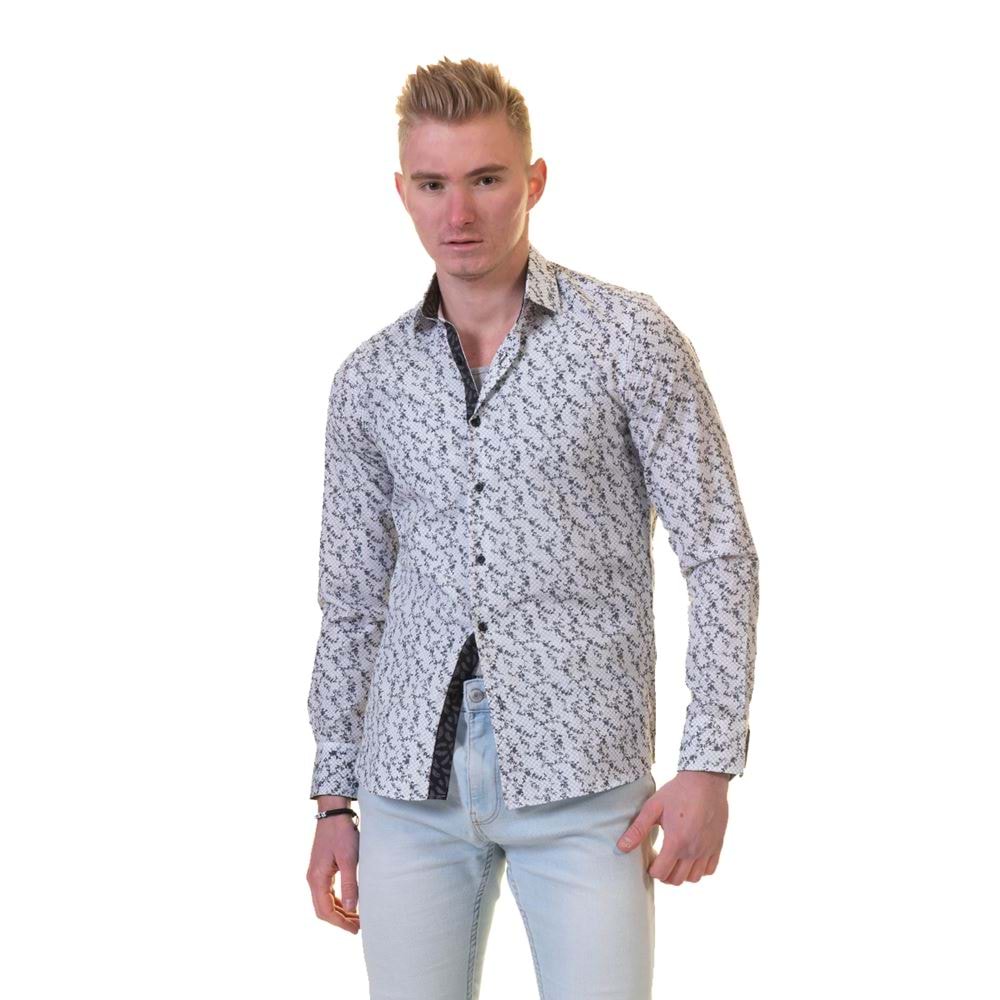 White Gray Floral Men's Shirt