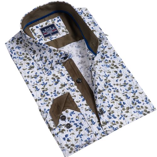 White Khaki & Blue Floral Men's Shirt