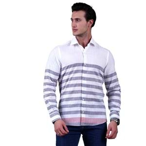 Gray Striped White Linen Men's Shirt