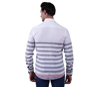 Gray Striped White Linen Men's Shirt