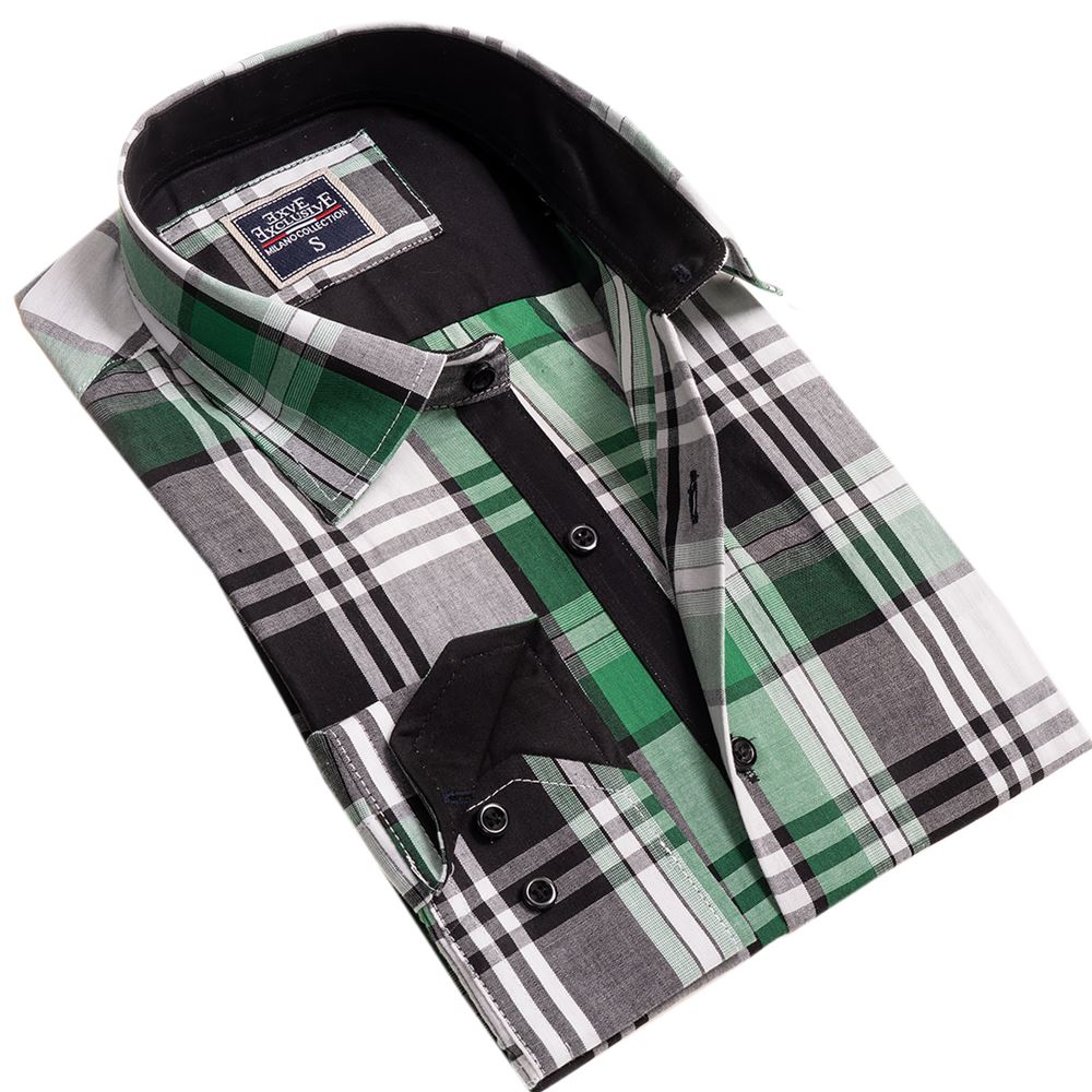 Green White Plaid Men's Shirt