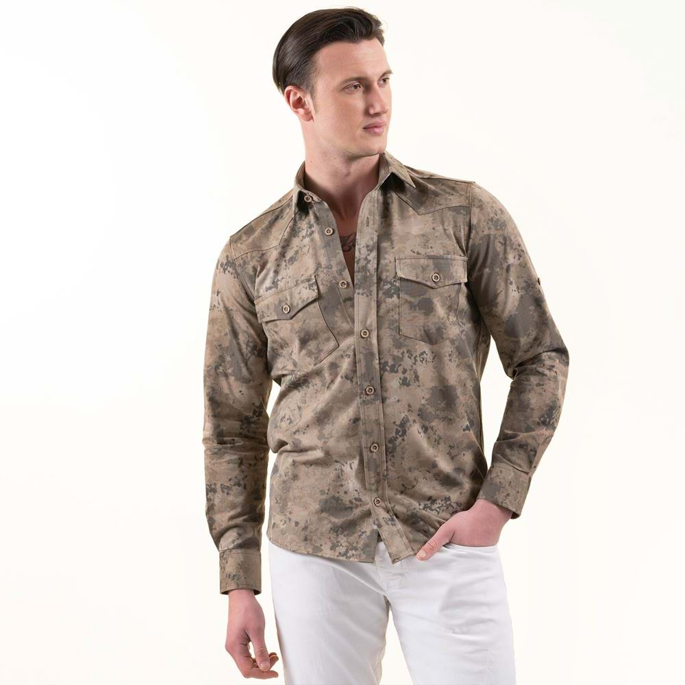 Army Camouflage Double Pocket Western Men's Shirt