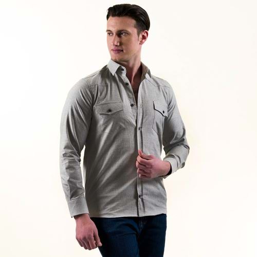 Grey Melange Cotton Lycra Western Men's Shirt