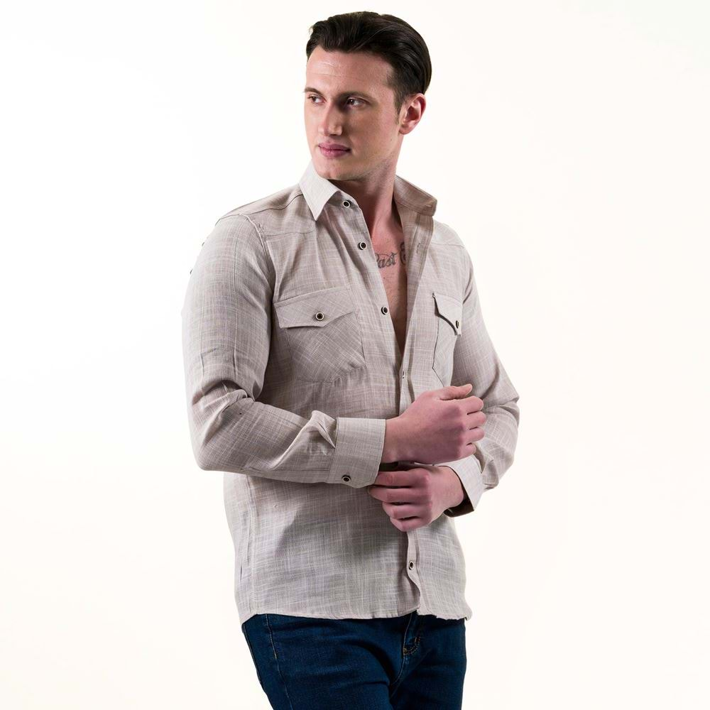 Grey Melange Linen Western Men's Shirt