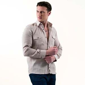 Grey Melange Linen Western Men's Shirt