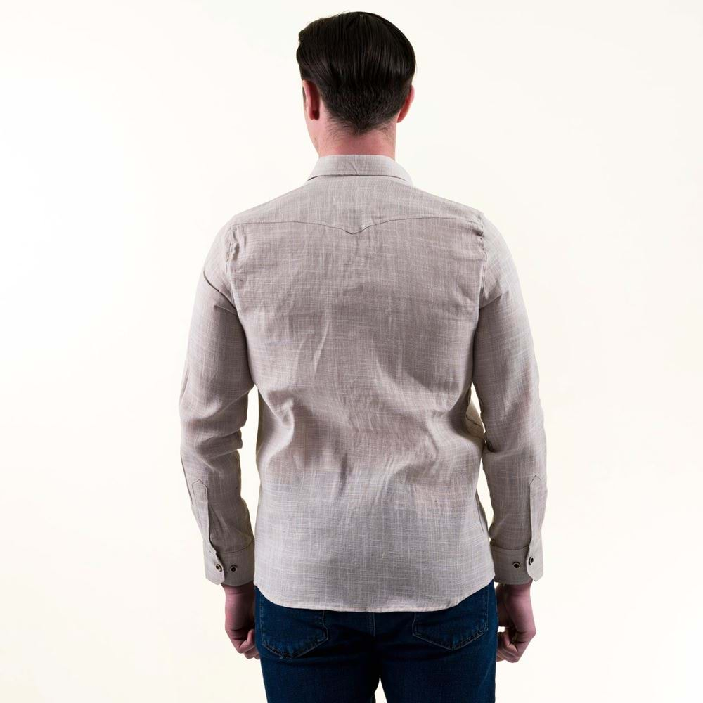 Grey Melange Linen Western Men's Shirt