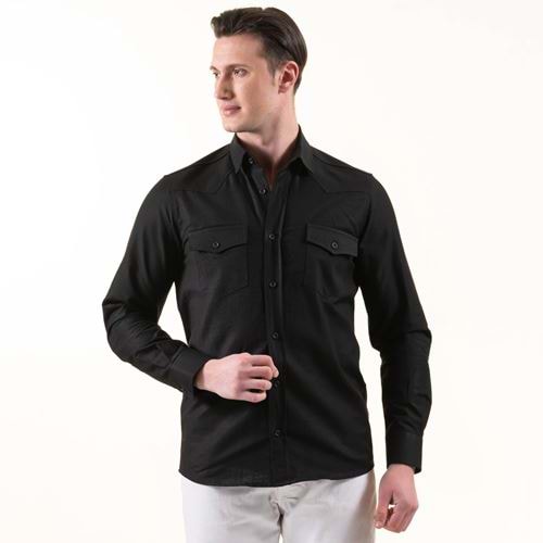 Black Linen Western Men's Shirt