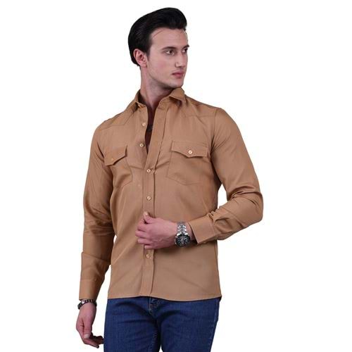Mustard Double Pocket Western Men's Shirt