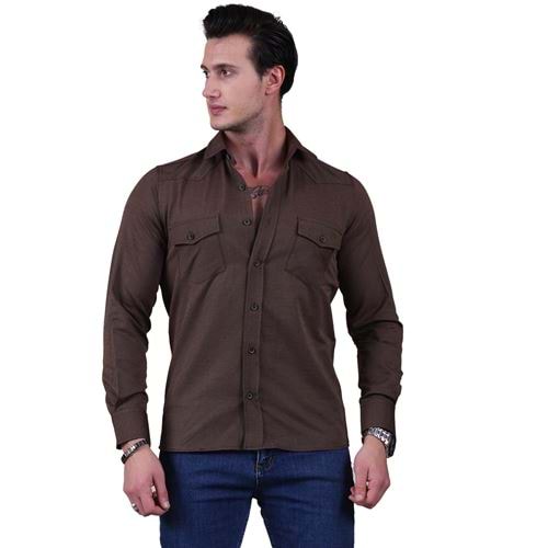 Brown Oxford Western Men's Shirt