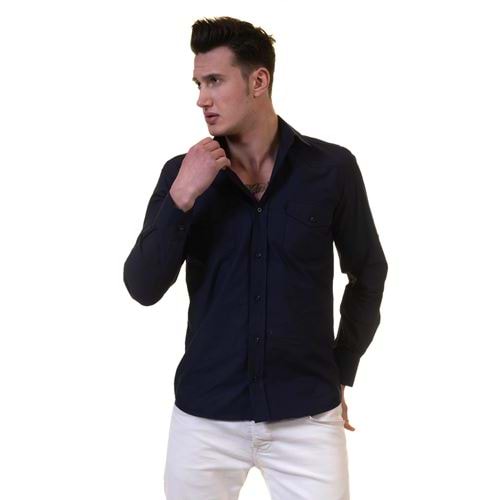 Navy Linen Western Men's Shirt