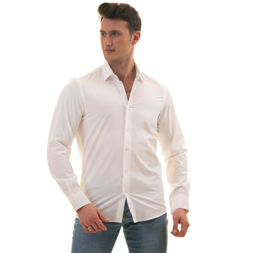 White Basic Solid 100% Cotton Men's Shirt