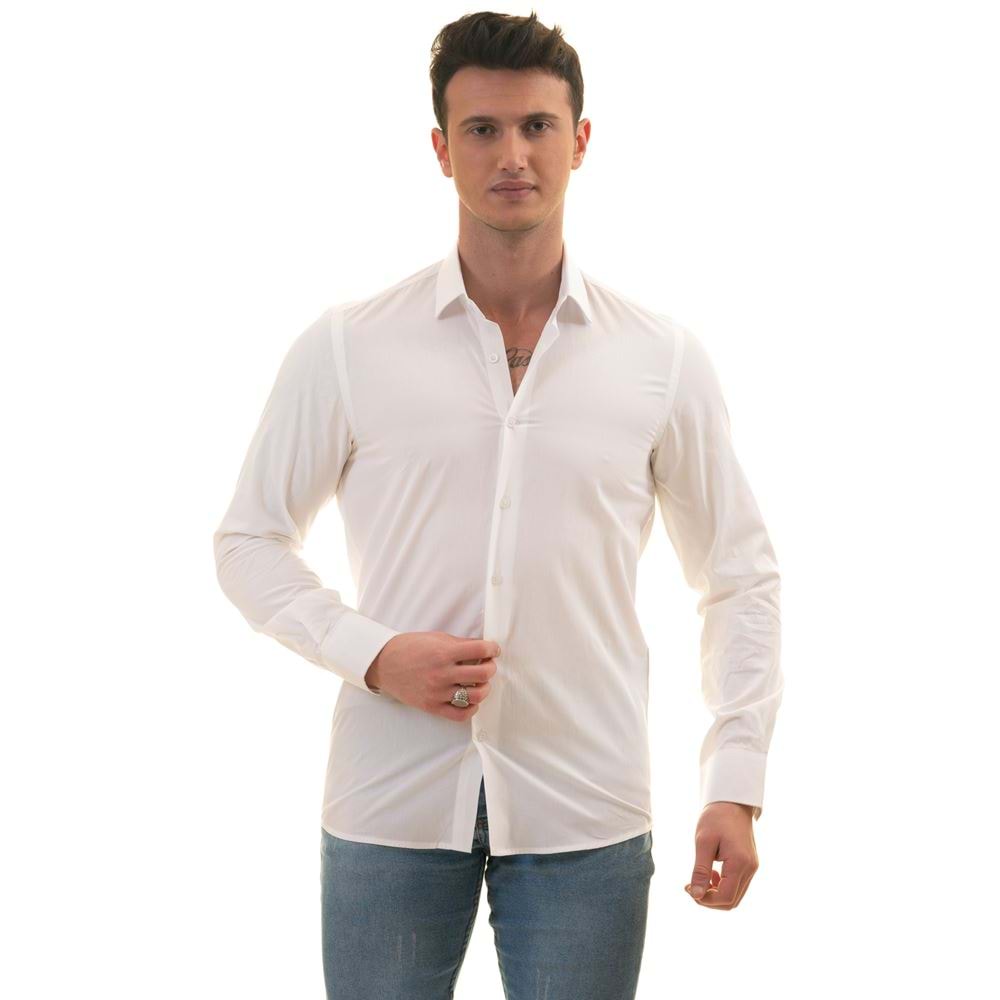 White Basic Solid 100% Cotton Men's Shirt
