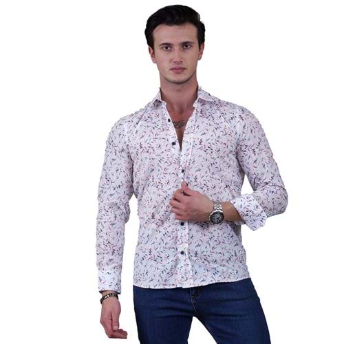 Blue and Navy Leaves on White Men's Shirt