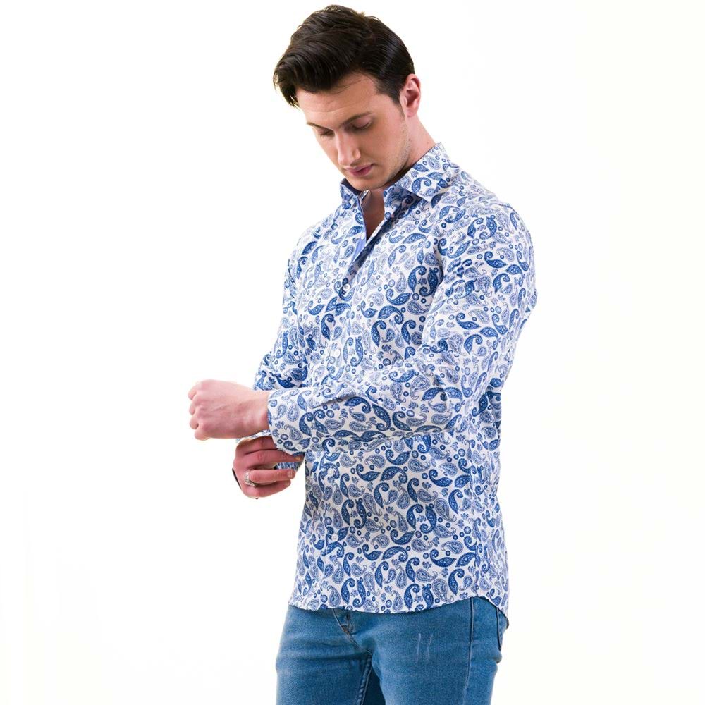 Blue Paisley Printed Designer Men's Shirt