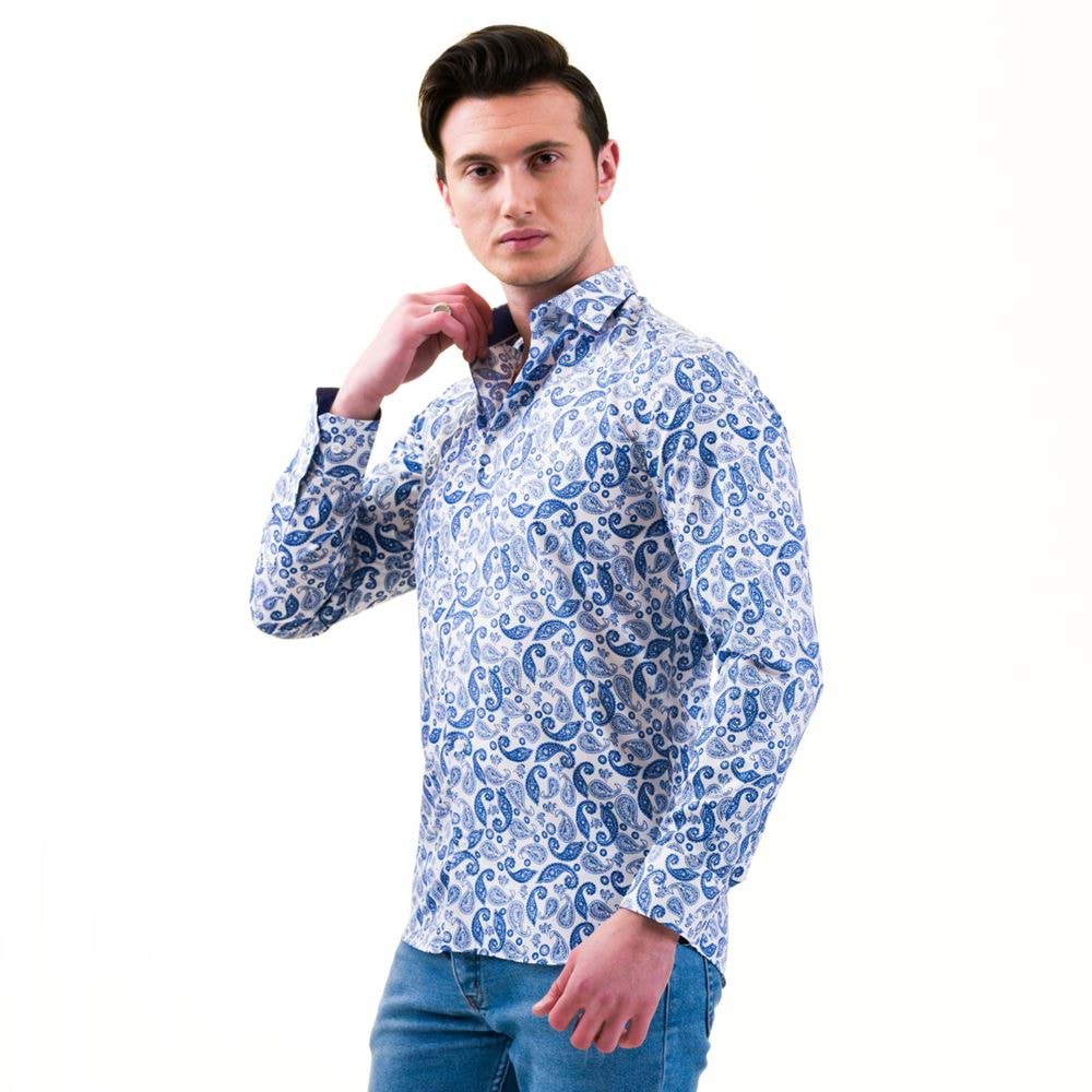 Blue Paisley Printed Designer Men's Shirt
