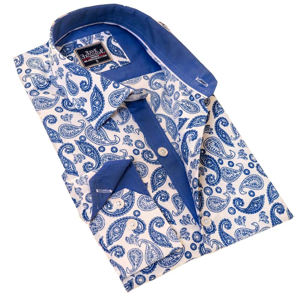 Blue Paisley Printed Designer Men's Shirt