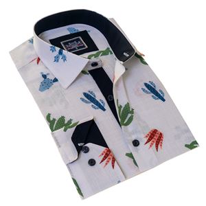 White with Colorful Cactus Printed Men's Shirt