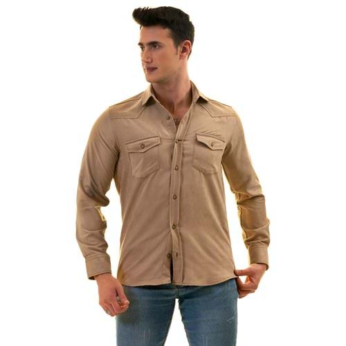Beige Suede Western Style Men's Shirt