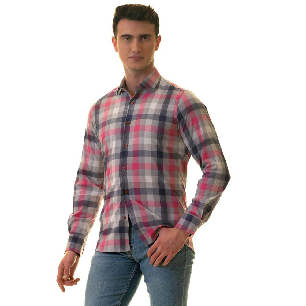 Pink & Gray Plaid Men's Shirt