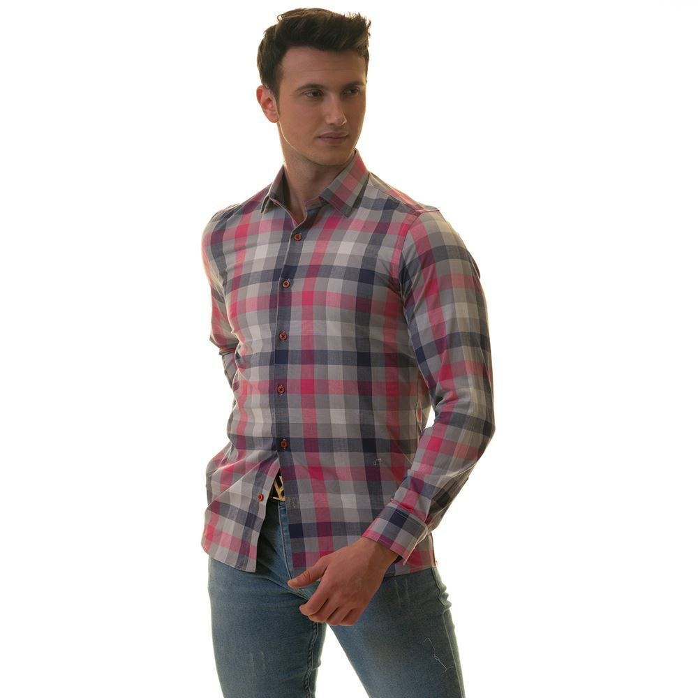 Pink & Gray Plaid Men's Shirt