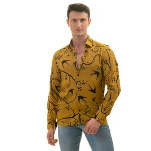 Mustard & Black Printed Designer Men's Shirt