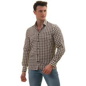 Black Checkered on Beige Men's Shirt