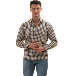 Black Checkered on Beige Men's Shirt