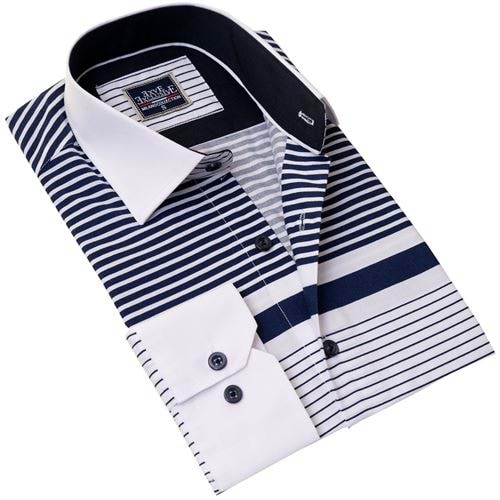 White with Navy Stripes on Chest Special Cut Men's Shirt
