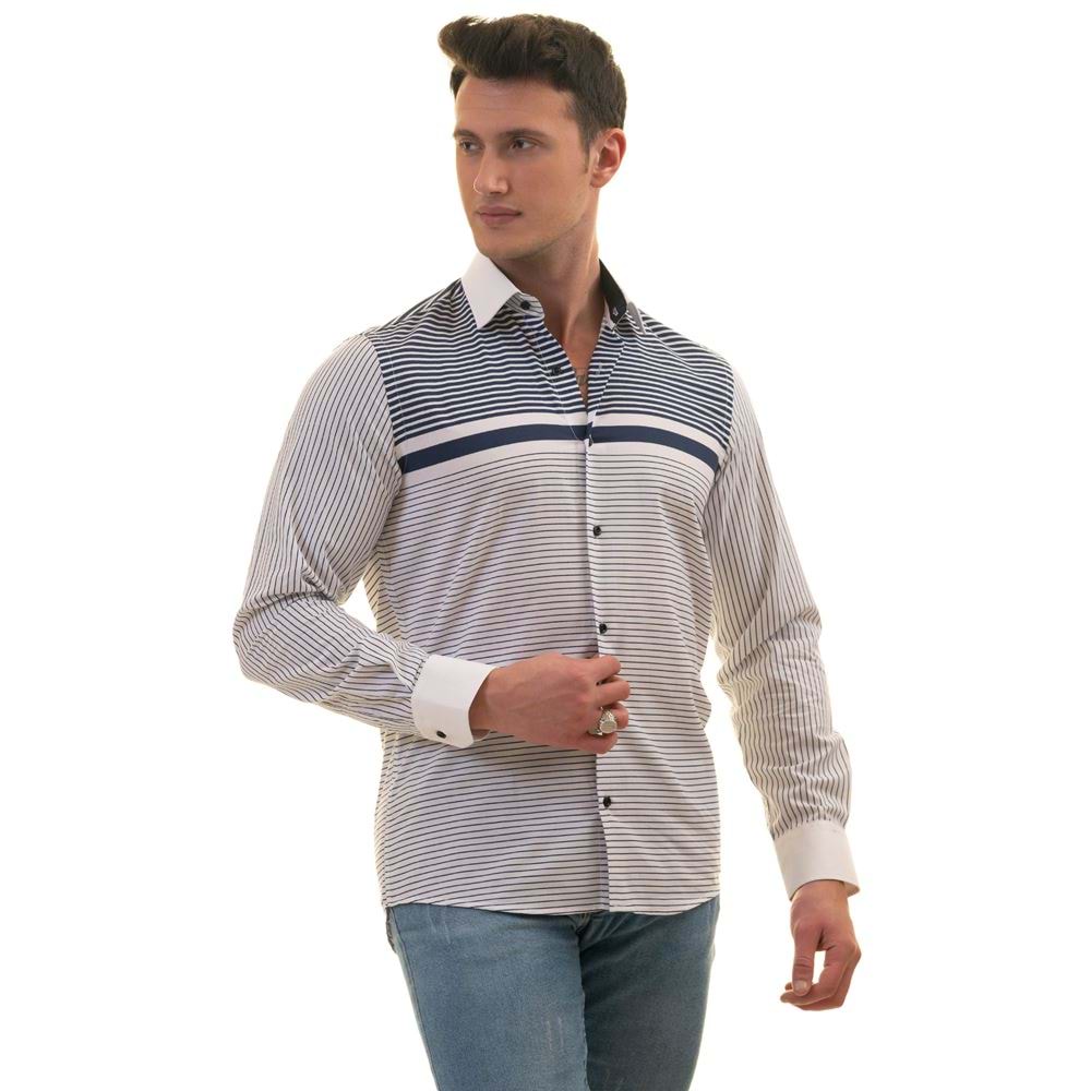White with Navy Stripes on Chest Special Cut Men's Shirt