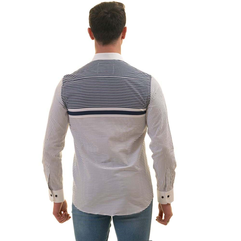 White with Navy Stripes on Chest Special Cut Men's Shirt