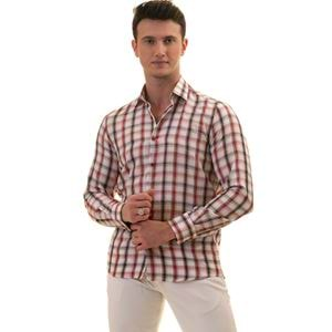 Red Black Checkered on White Men's Shirt