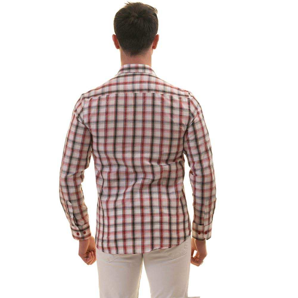 Red Black Checkered on White Men's Shirt