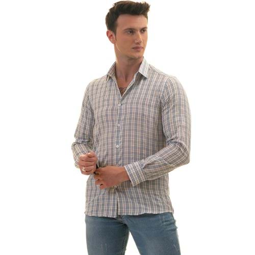 Blue Checkered on White Men's Shirt
