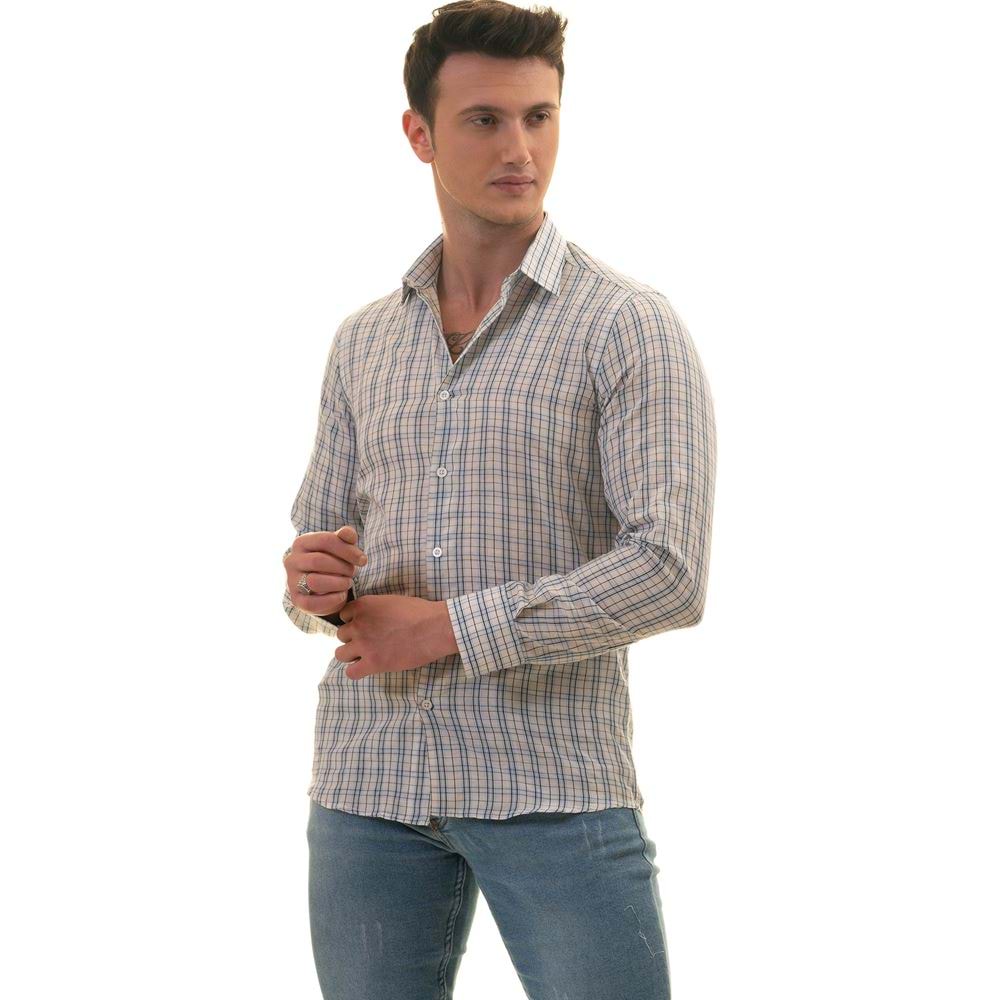 Blue Checkered on White Men's Shirt