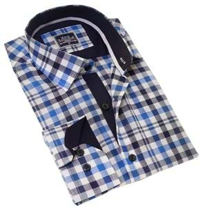 Blue and Navy Squares Men's Shirt