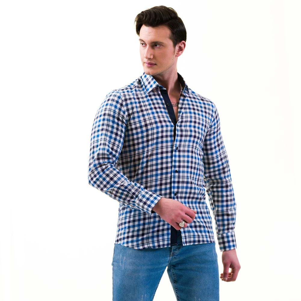 Blue and Navy Squares Men's Shirt