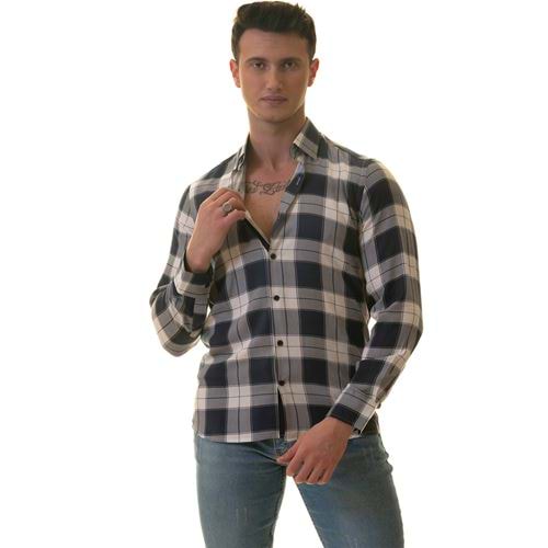 Navy & White Plaid Men's Shirt