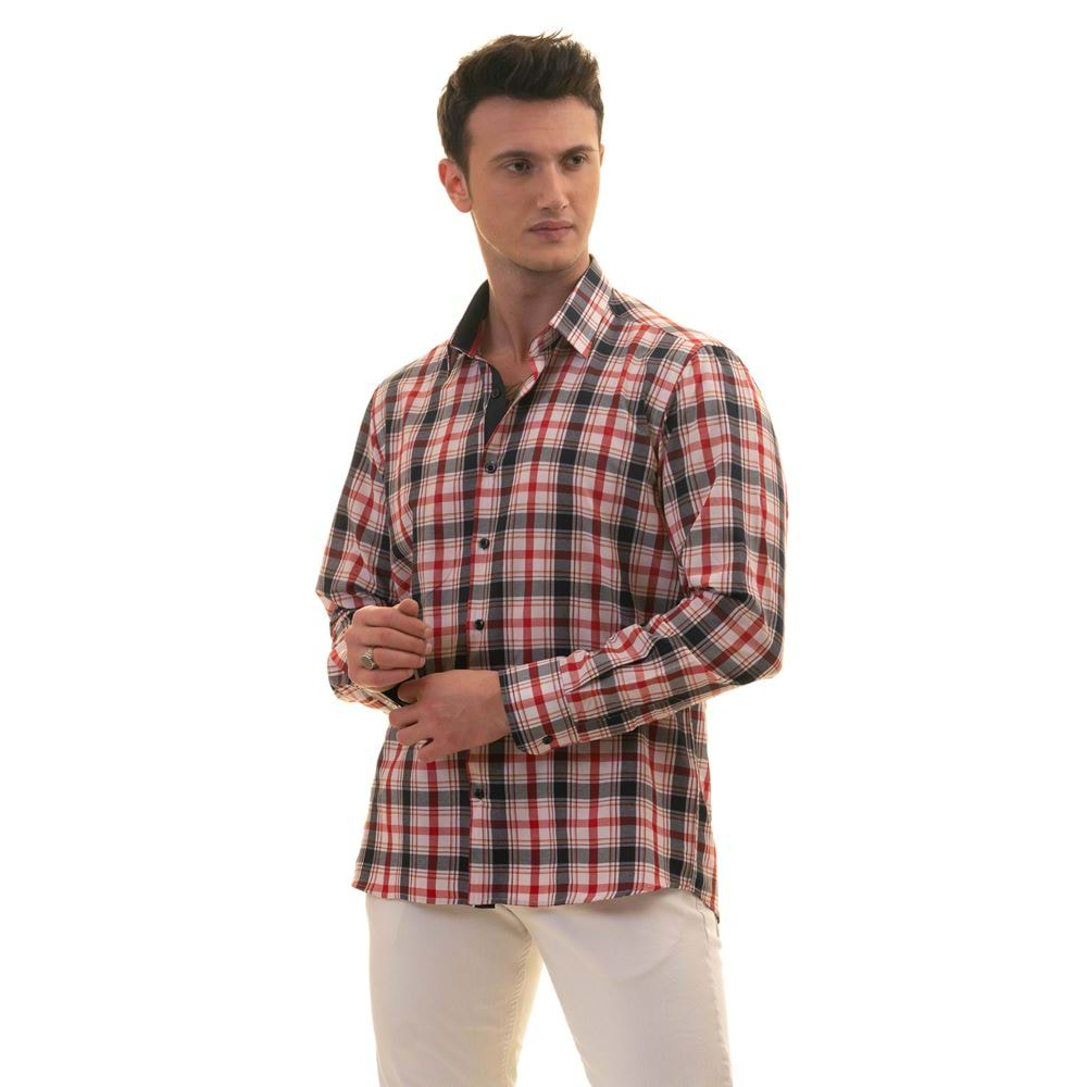 Red Blue Plaid Men's Shirt