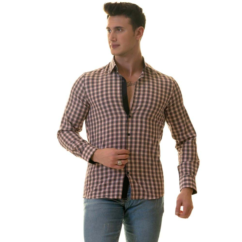 Navy & Red Checkered on White Men's Shirt