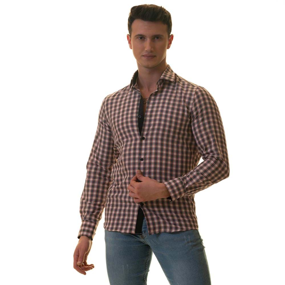 Navy & Red Checkered on White Men's Shirt