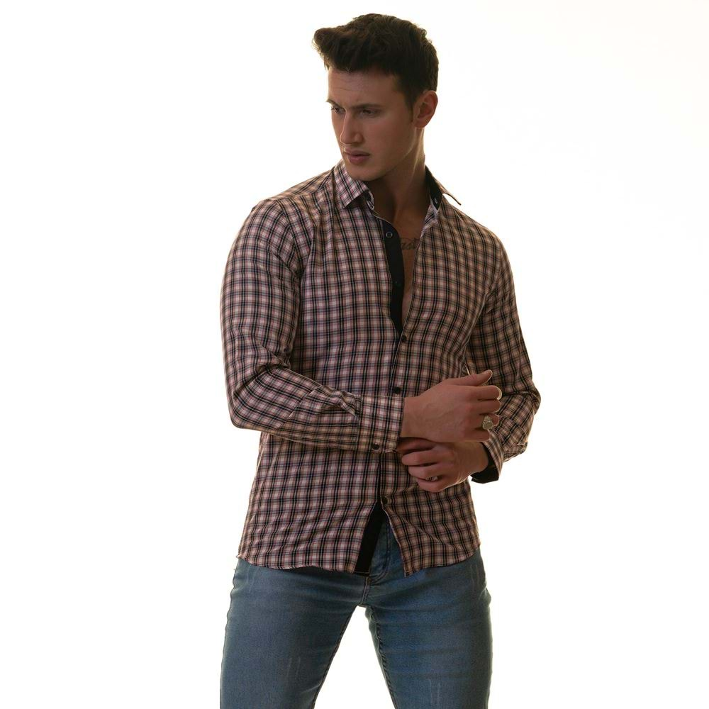 Navy & Red Checkered on White Men's Shirt