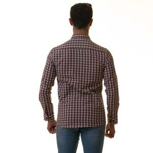 Navy & Red Checkered on White Men's Shirt