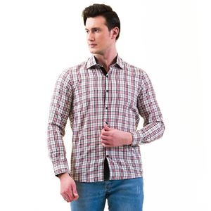 Black and Red Plaid on White Men's Shirt