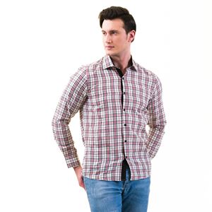Black and Red Plaid on White Men's Shirt