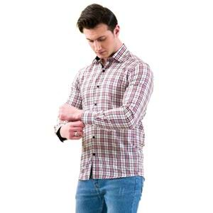 Black and Red Plaid on White Men's Shirt