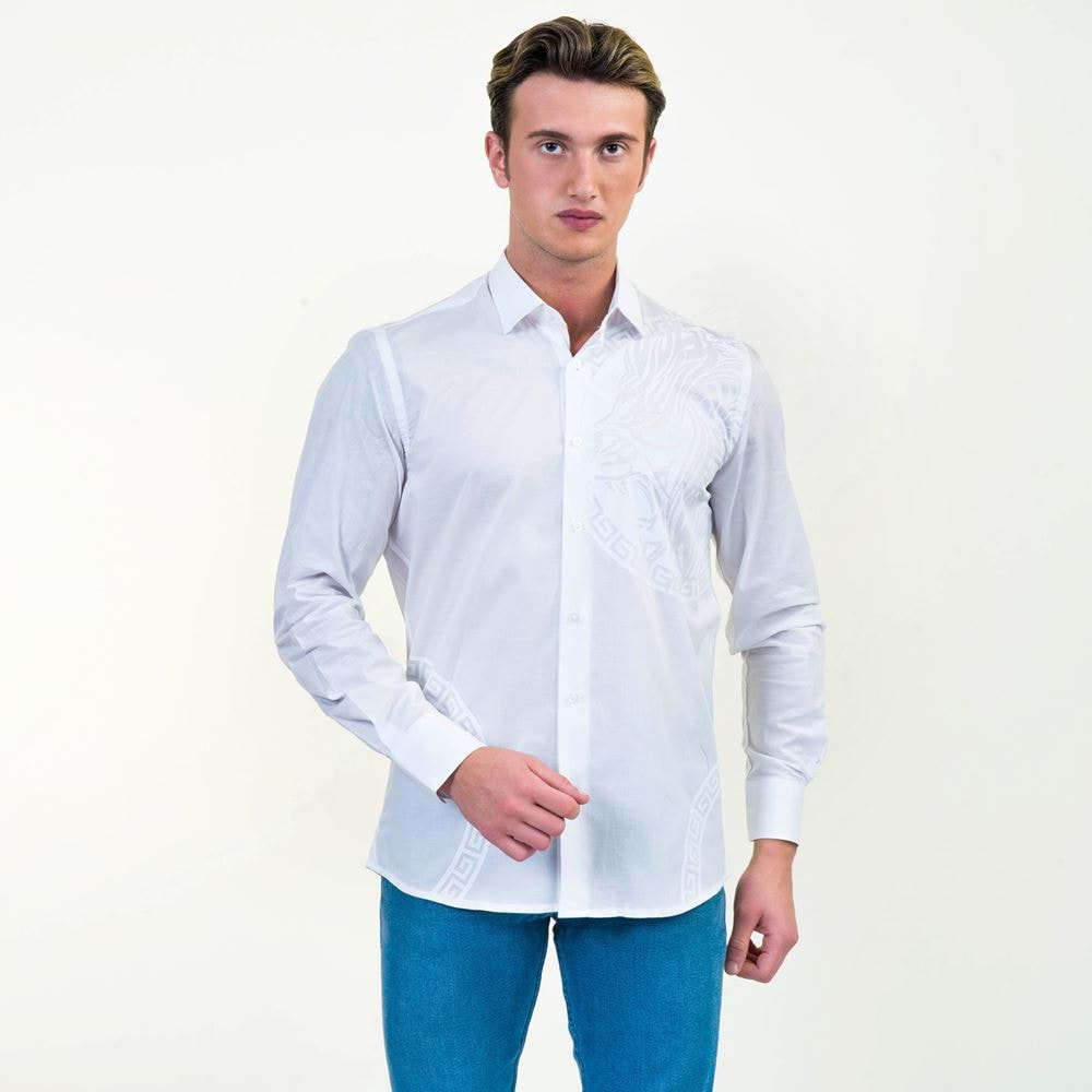 White with Off White Lion Printed Designer Men's Shirt