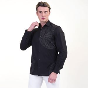 Black with tone to tone Lion Printed Men's Shirt