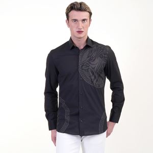 Black with tone to tone Lion Printed Men's Shirt