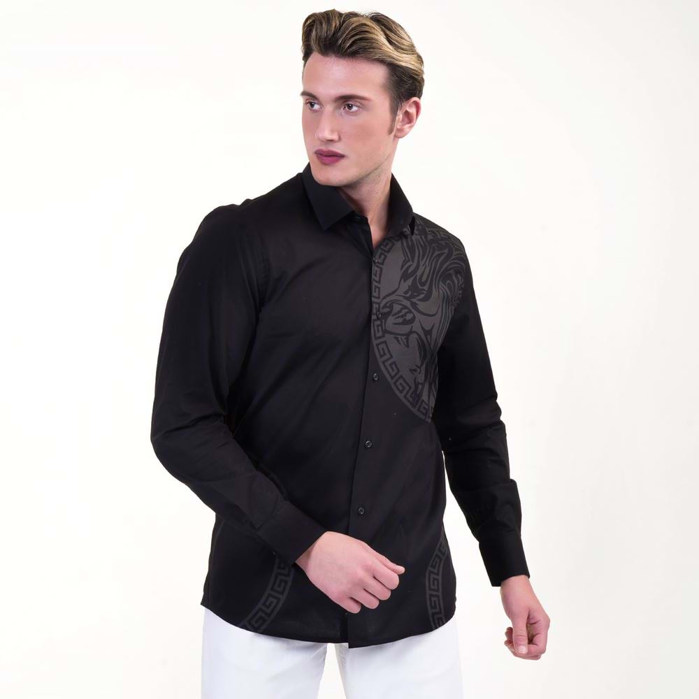 Black with tone to tone Lion Printed Men's Shirt